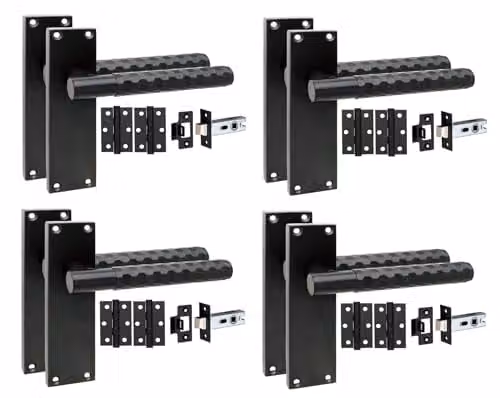Golden Grace Victorian Knurled Long Backplate Door Handle Set in Matt Black, 4 Pack – 1