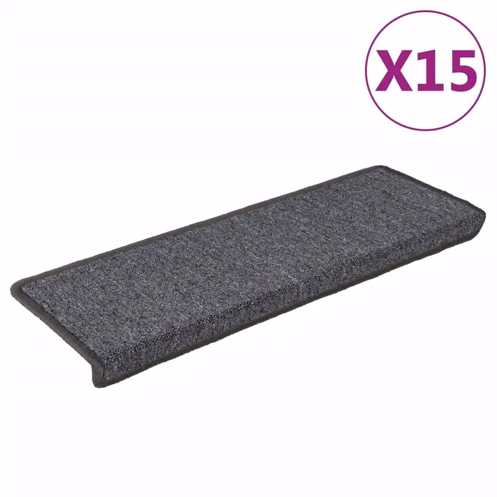 Berkfield Home Non-Slip Self-Adhesive Carpet Stair Treads, 15 Pieces, Grey and Black, W/D/H: 65 x 21 x 4 cm – 2