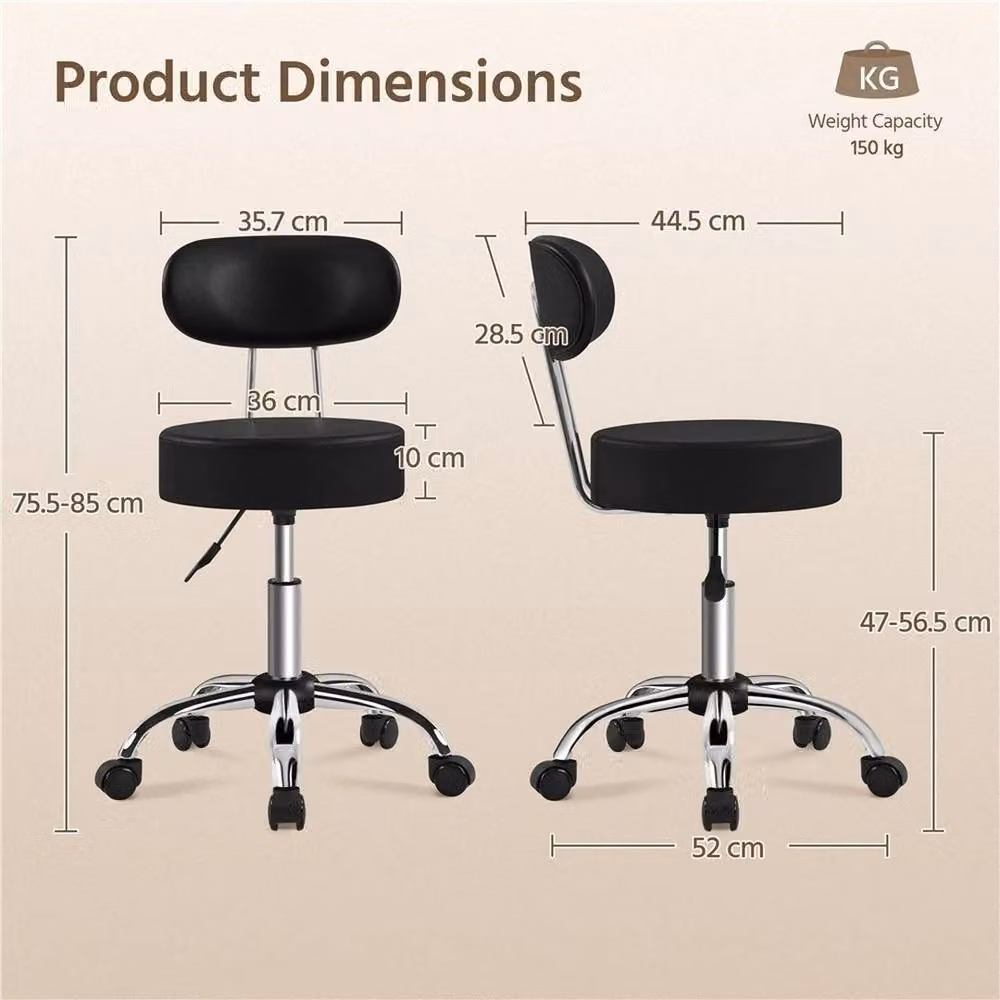 Kelvenix Black Faux Leather Swivel Salon Stool with Castors – 2