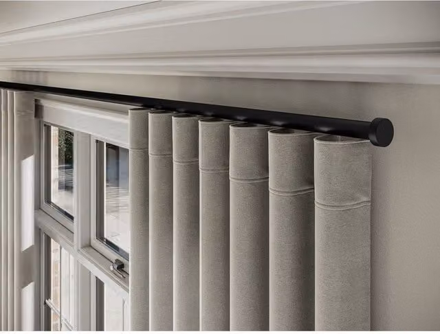 New Edge Blinds Styleline Gliding Curtain Pole Set with Stud End, Black, Width: 320 cm