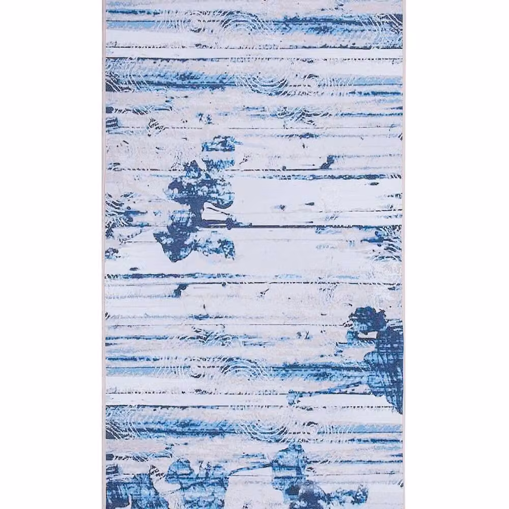 Wyld and Coco Beige and Blue Abstract Polyester Area Rug, W: 80 cm, L: 150 cm – 2