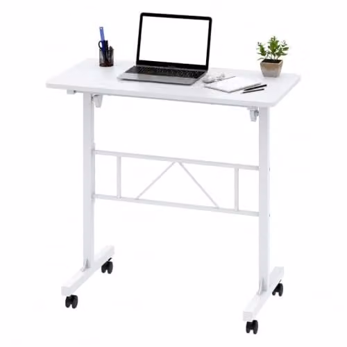 Levede Height Adjustable Mobile Standing Desk in White, W/D/H: 80 x 40 x 75 cm