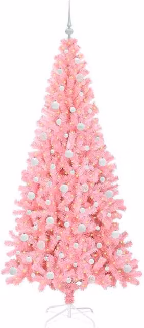 Berkfield Home Lush Pink Christmas Tree with 300 LEDs and Stand, Height: 210 cm