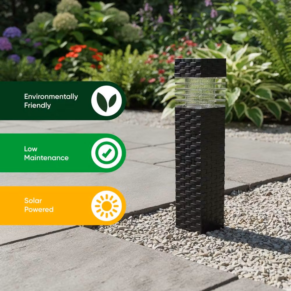 Gardenwize Pack of 4 Rattan Style Solar LED Garden Path Lights in Black with Warm White Light – 5