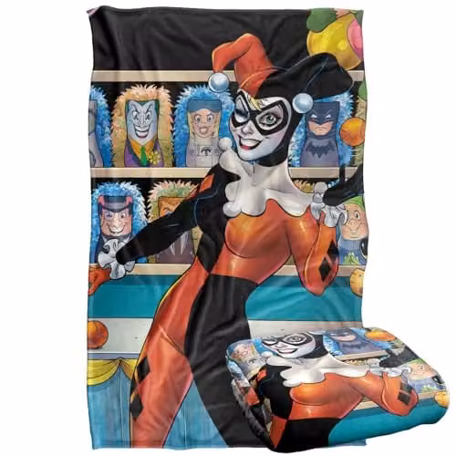 Warner Bros. Batman Harley Quinn Carnival Super Soft Silky Touch Fleece Throw Blanket, Multicolour, W/D/H: 91 x 147 cm – 1
