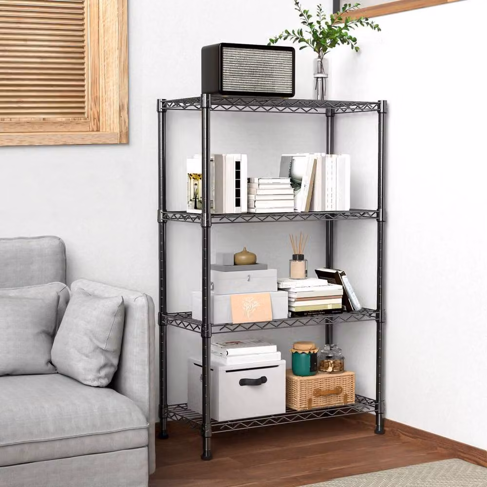 KORVIXA 2 Piece Set of 4 Tier Adjustable Metal Wire Shelving Units in Black – 3
