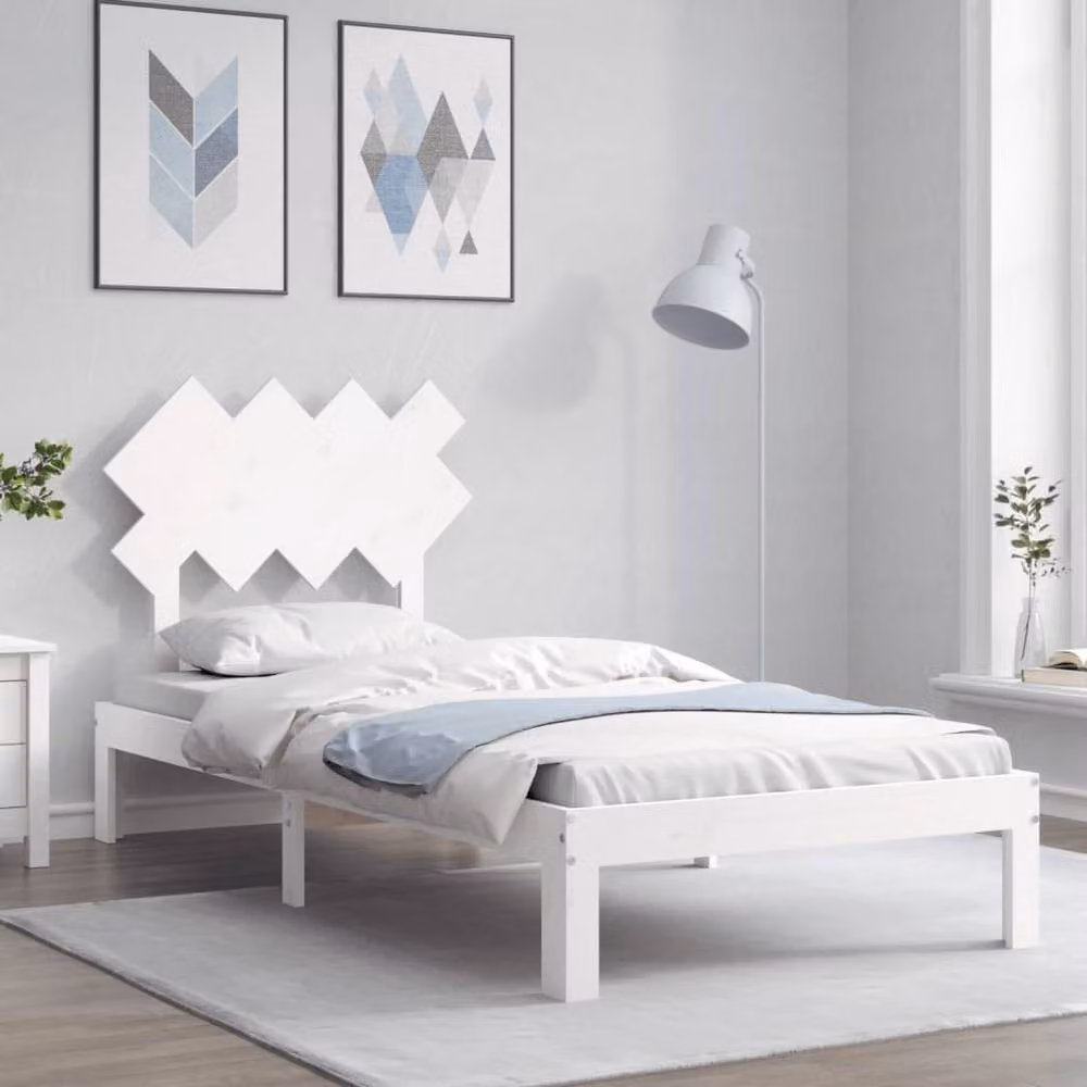 Berkfield Home Solid Wood Bed Frame with Headboard in White, W/D/H: 90 x 200 cm – 2
