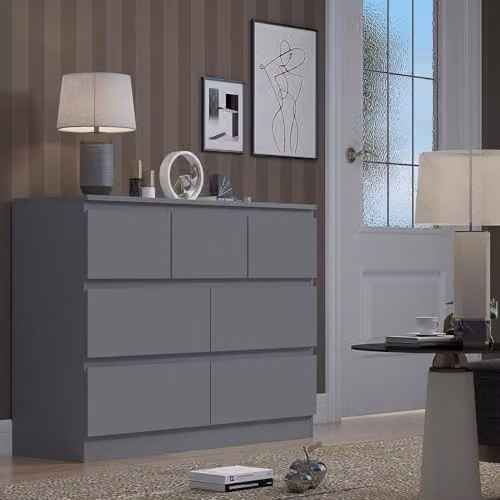 FWStyle Merchant 7 Drawer Chest in Matt Dark Grey, H 81 x W 106 x D 40 cm – 2