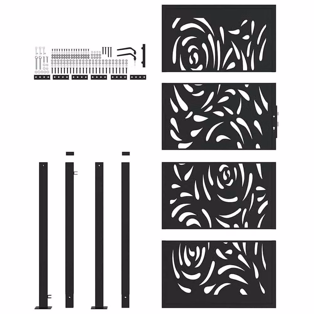 Berkfield Home Black Steel Garden Gate with Flame Design, W: 105 cm, H: 205 cm – 4