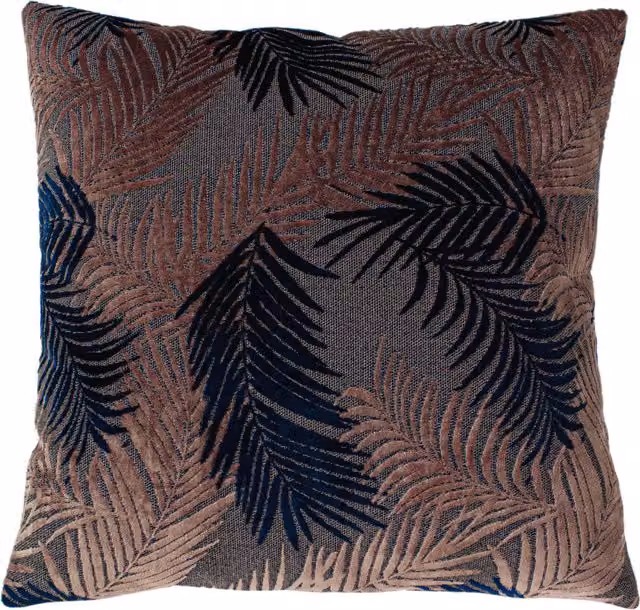 Make it a Home Palm Grove Velvet Jacquard Square Cushion in Pink, Blue and Brown with Feather Filling