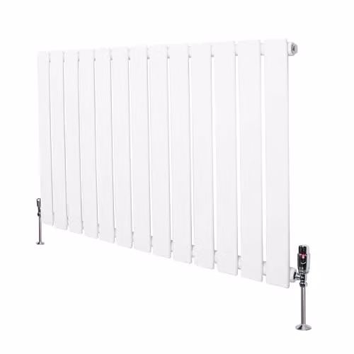 Monster Shop White Carbon Steel Flat Single Column Designer Radiator with Chrome Thermostatic Radiator Valves, H: 60 cm x W: 91 cm