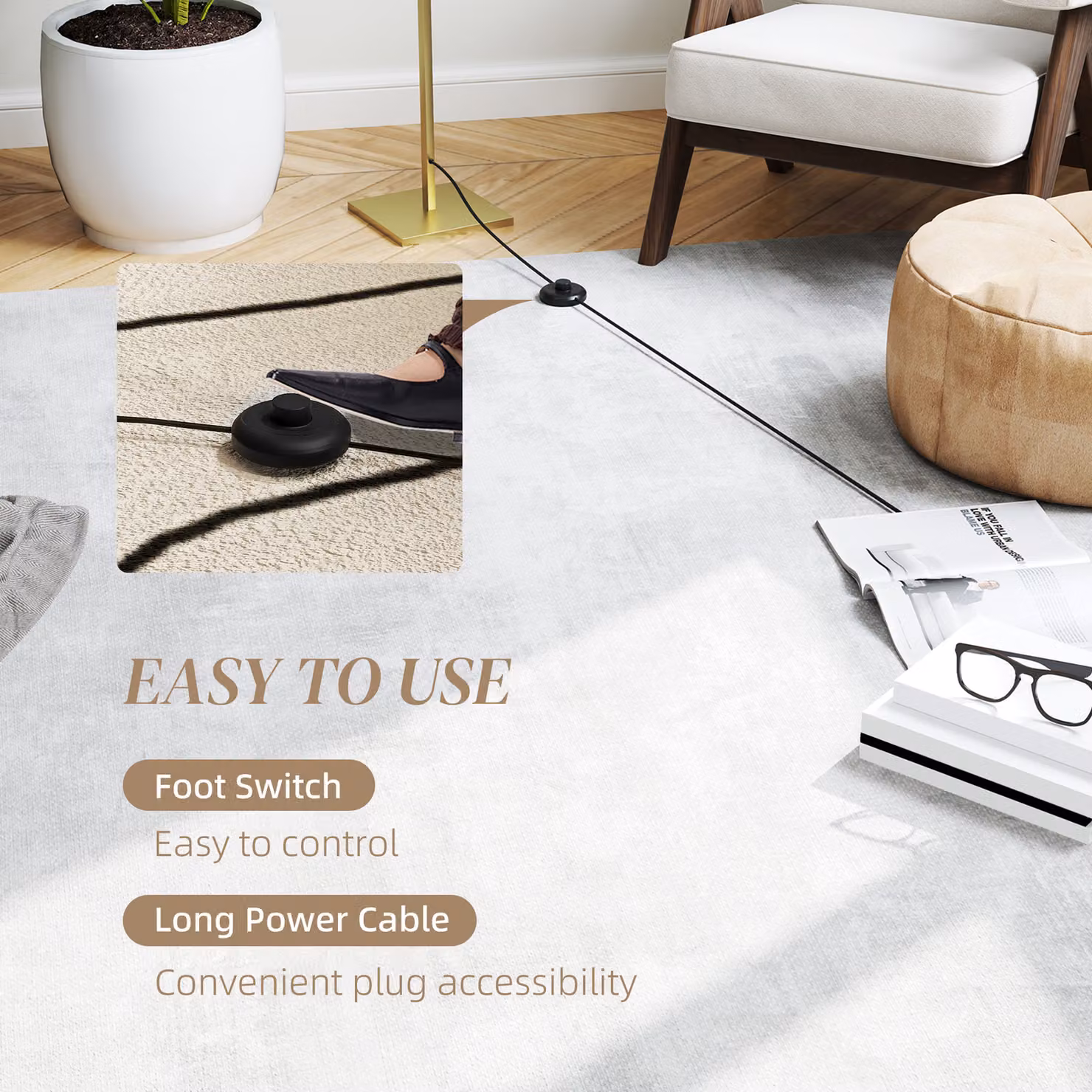 HOMCOM Modern LED Floor Lamp with Dimmable Brightness and Foot Switch, Gold/Brass Tone, H 146 x W 24 x D 20.5 cm – 4