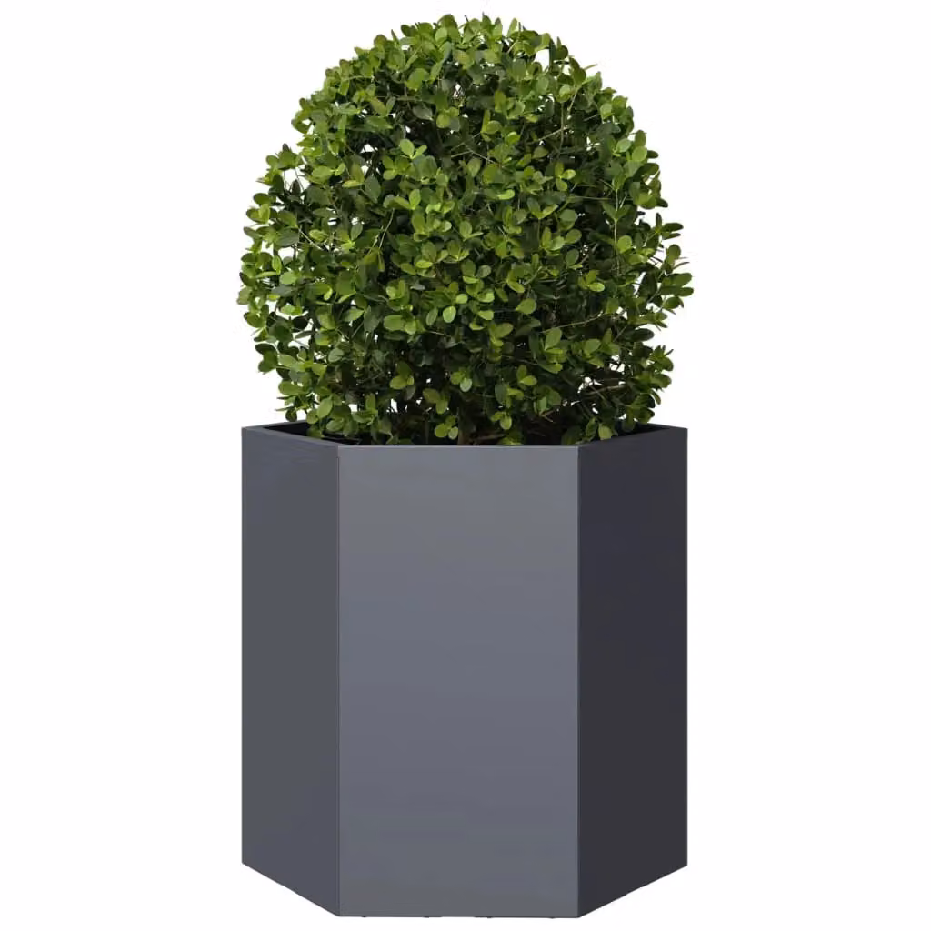 Berkfield Home Anthracite Hexagon Steel Garden Planter in Black, W: 46 cm, D: 40 cm, H: 45 cm – 3