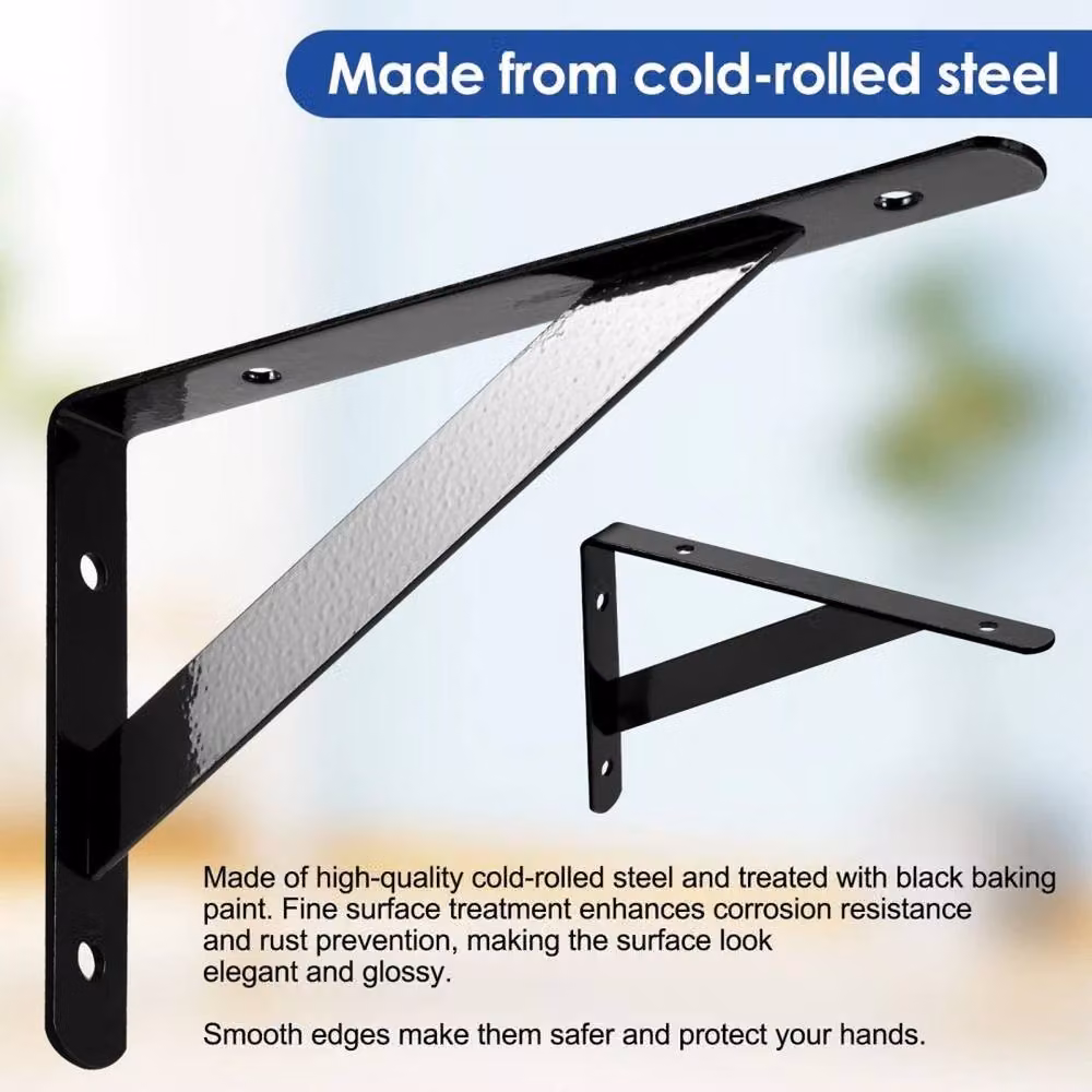 FLAVORA Matt Black Steel Wall Mounted Shelf Brackets, Width: 52 cm – 5