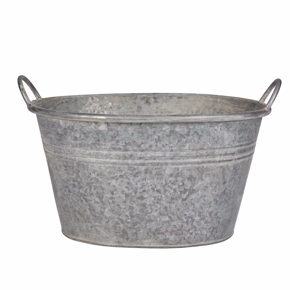 Dibor Vintage Grey Galvanised Steel Trough Planter Tub, H: 24.5 cm, W: 38 cm, D: 28 cm – 2