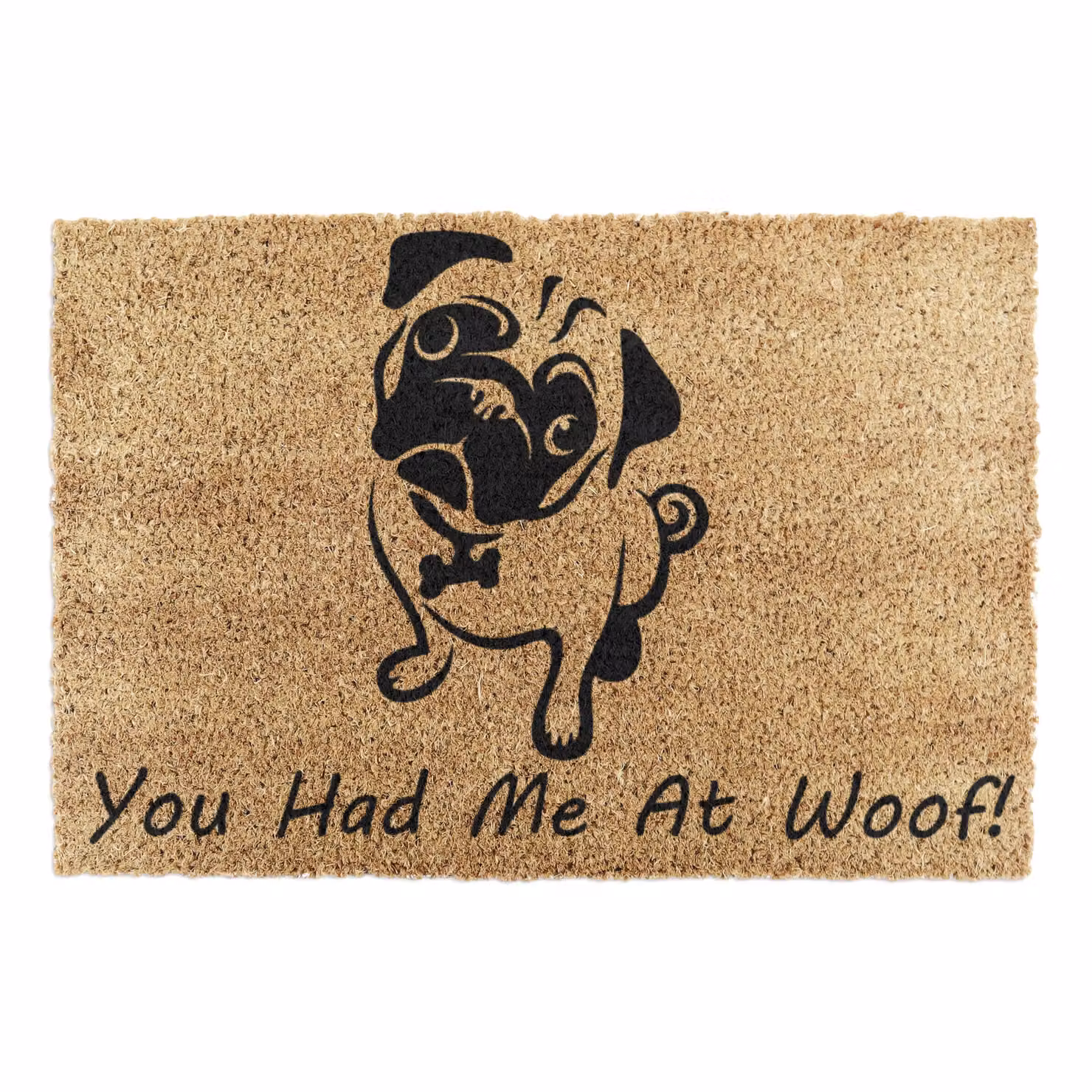 Artsy Mats You Had Me At Woof Pug Doormat in Black, W: 60 cm, D: 40 cm – 2