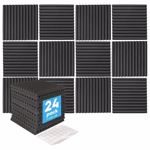 Harbour Housewares 24x Black Foam Acoustic Panels with Adhesive, H x W x D: 2.5 x 30 x 30 cm – 1