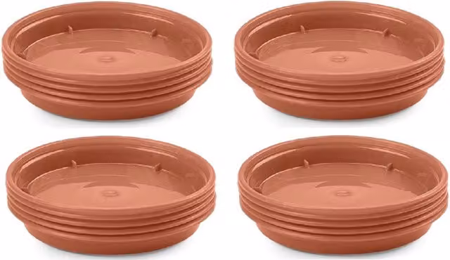 Whitefurze Plastic Planter Saucers in Brown, Pack of 5