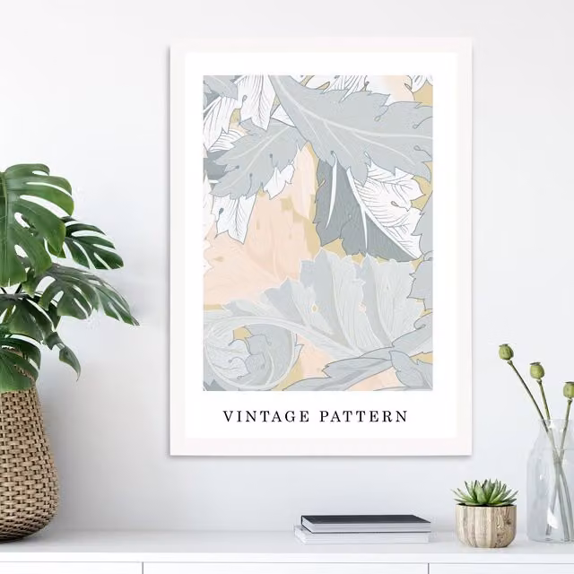 ARTZE William Morris Willow Floral Art Print in Sage Green with White Frame, A3 Size – 1