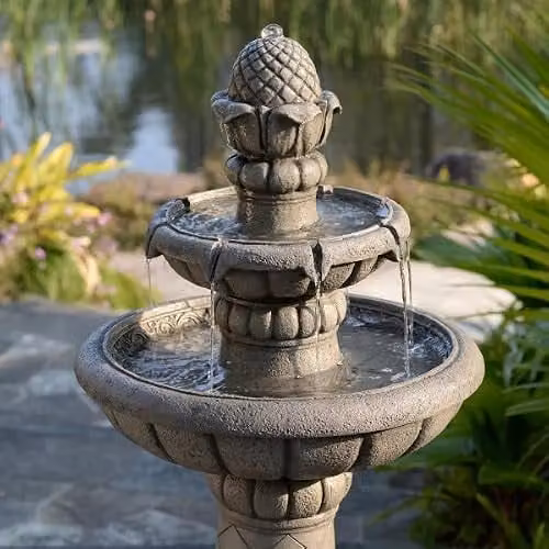 Teamson Home Two-Tier Cascade Birdbath Outdoor Garden Fountain, Grey, Height: 99 cm – 2