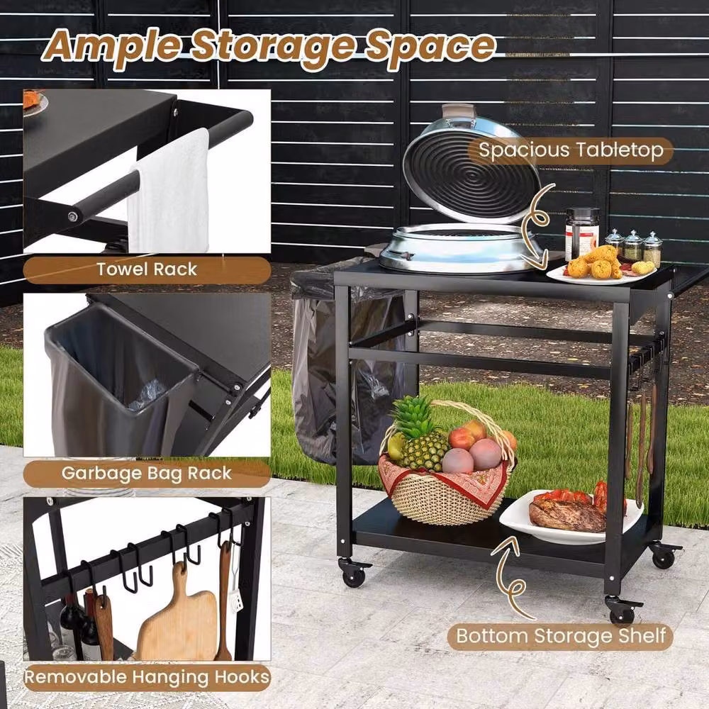 Kelvenix Black Metal Outdoor Grill Cart and Pizza Oven Worktable – 3