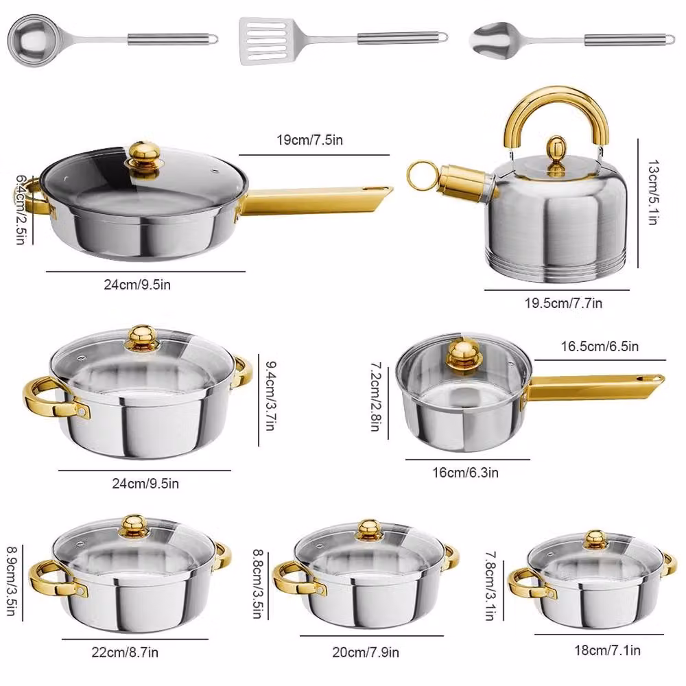 EONLION 17-Piece Non-Stick Induction Stainless Steel Cookware Set in Silver – 2