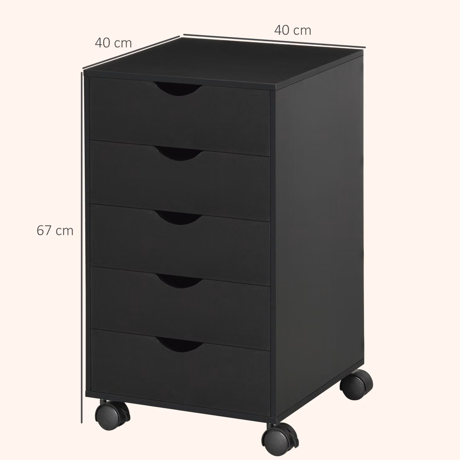 HOMCOM Modern 5 Drawer Mobile Filing Cabinet with Lock and Castors in Black – 3