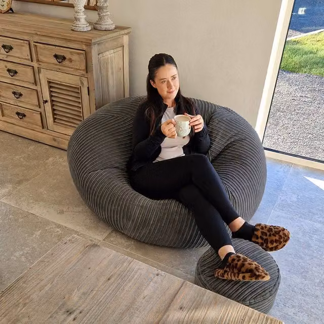 rucomfy Goliath Jumbo Cord Giant Indoor Bean Bag Chair for Adults in Grey