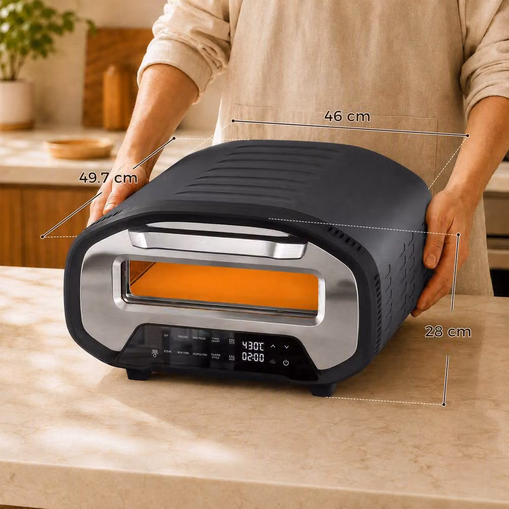 HOMCOM 12 Inch Electric Countertop Pizza Oven with Digital Display, 2200W, Grey – 3