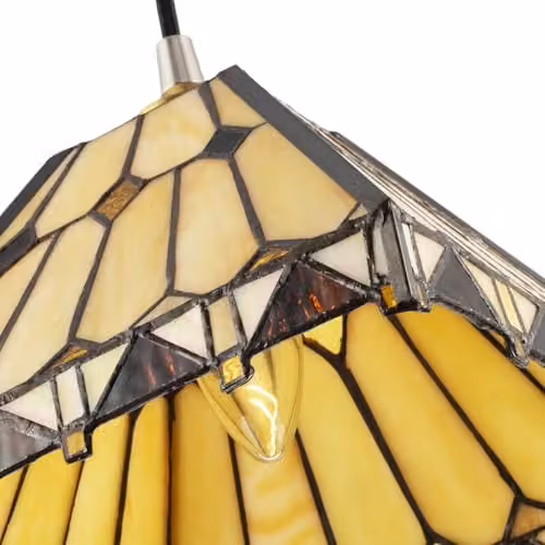 Happy Homewares Art Deco Amber and Gold Tiffany Glass Pendant Light Shade, W: 22 cm, H: 14 cm – 2