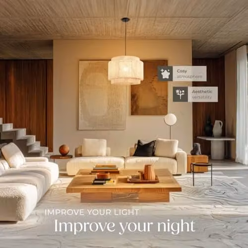 tectake Boho Style Jute Pendant Light in Beige and Brown with Metal Frame, Height Adjustable Suspended Ceiling Lamp for Living Room and Bedroom, Ø 46 x 32 cm – 3