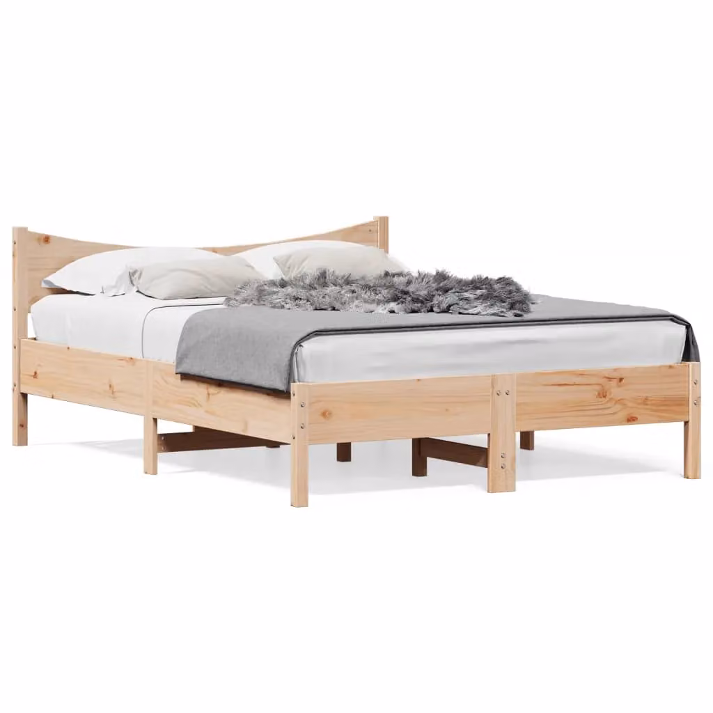 Berkfield Home Solid Wood Pine Bed Frame in Brown, W: 140 cm, L: 200 cm – 2