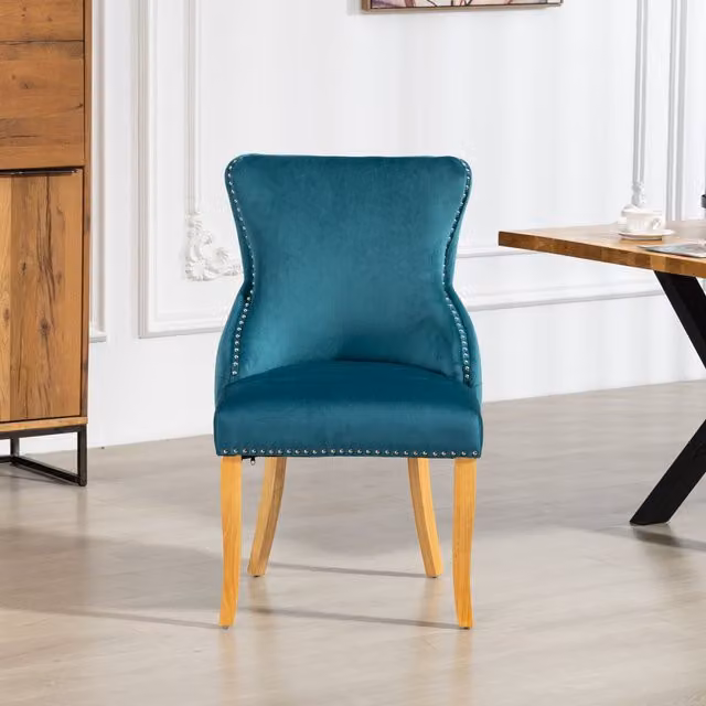 Artemis Home Set of 2 Modern Velvet Fabric Dining Chairs in Petrol