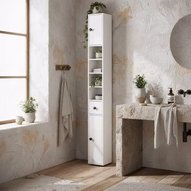 Wyld Haus Lakeva Extra Tall Slim Bathroom Storage Cabinet, White, H 180 x W 20 x D 20 cm