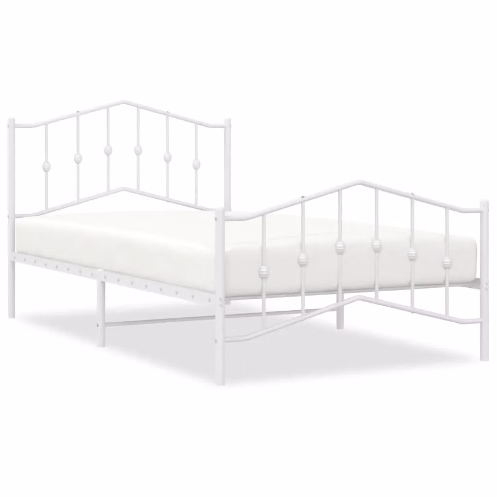 Berkfield Home Metal Bed Frame with Headboard and Footboard in White, W/D/H: 100 x 200 cm – 2