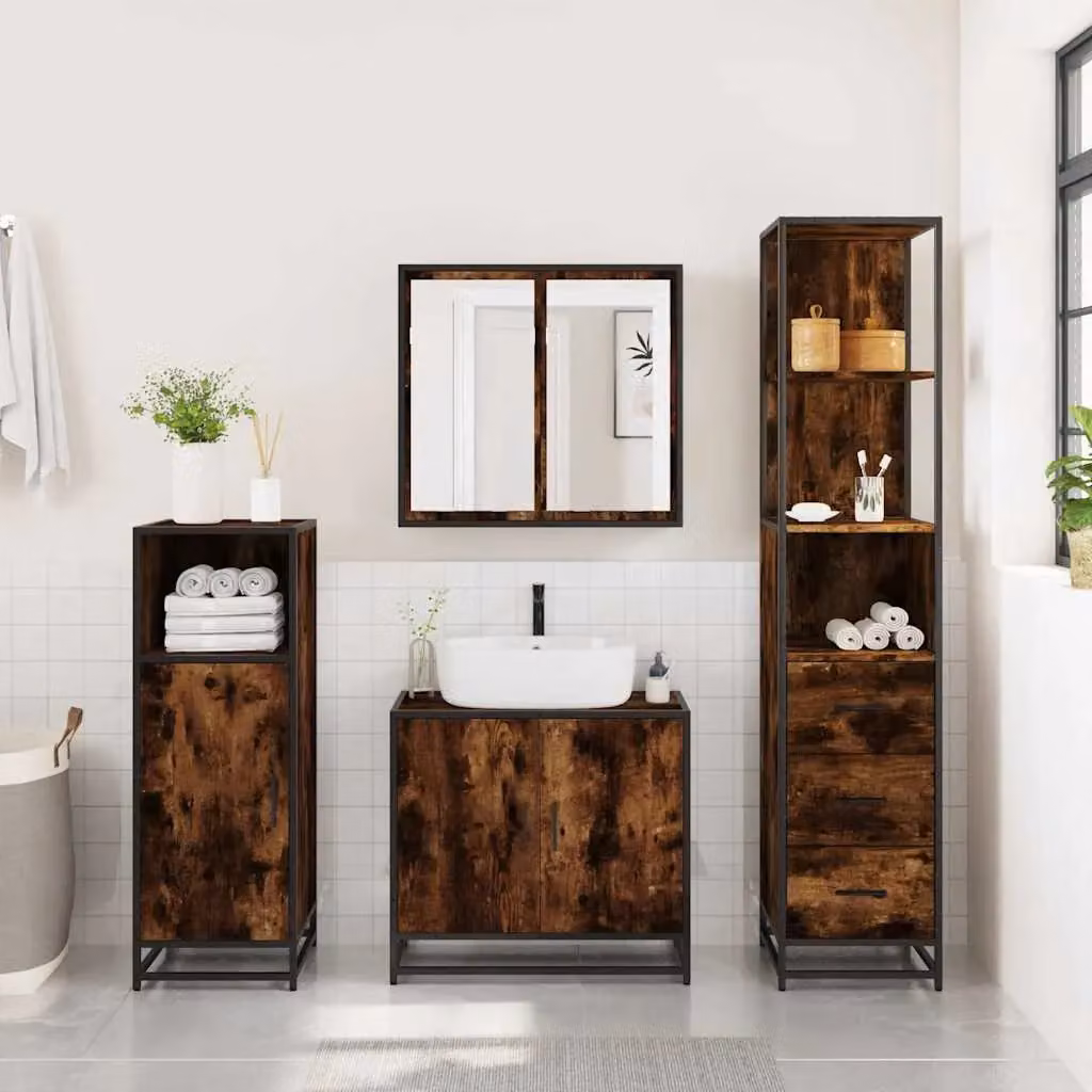 Berkfield Home Smoked Oak Bathroom Cabinet, Brown, W/D/H: 35 x 37.5 x 166 cm – 3