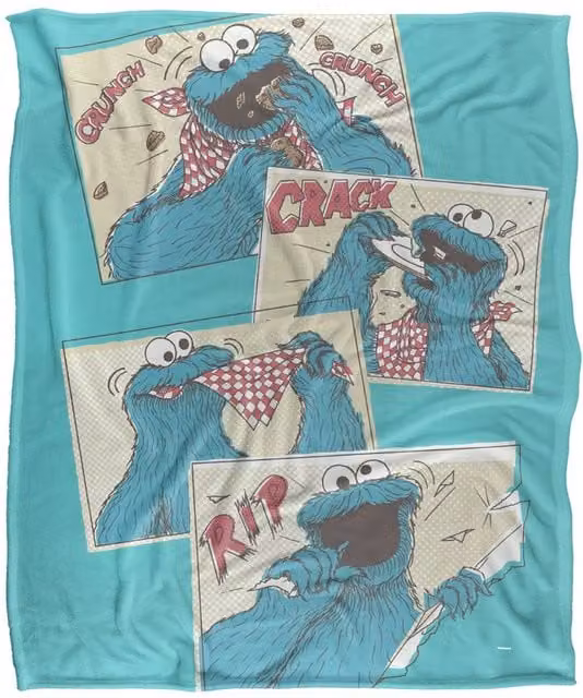 Sesame Street Cookie Monster Comic Silky Touch Super Soft Throw Blanket, White and Multicolour, W: 152 cm, D: 127 cm