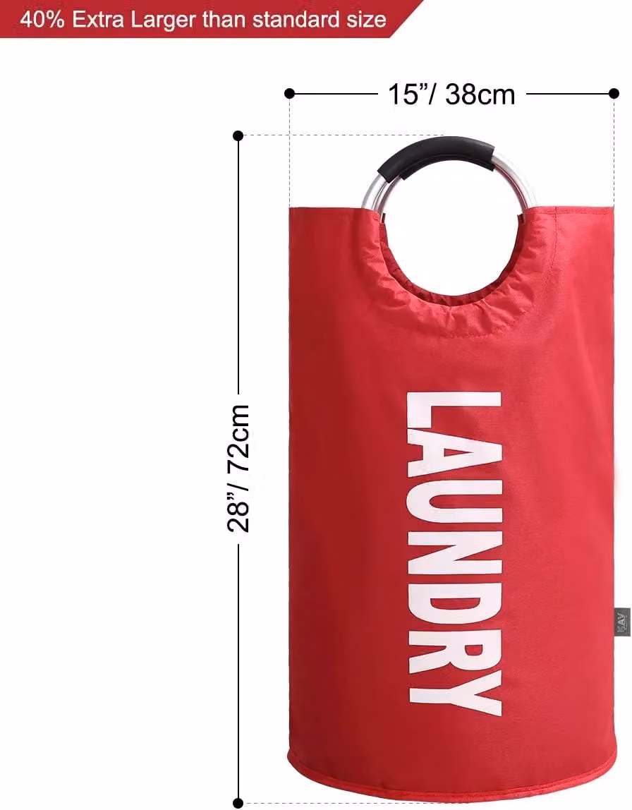 KAV Red Oxford Fabric Collapsible Laundry Basket with Aluminium Handles, 82L – 6