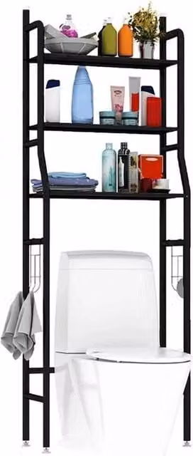 FORGEVIO Modern 3 Tier Freestanding Over Toilet Bathroom Rack in Matt Black – 1