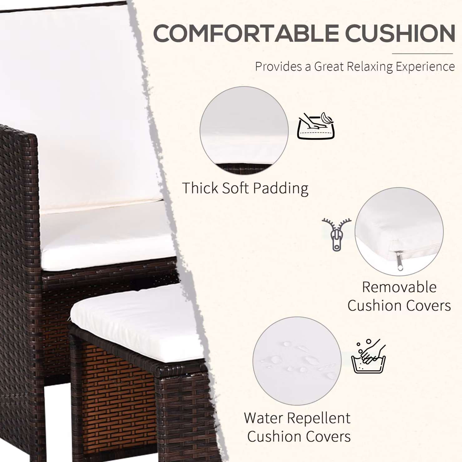 Outsunny 4-Seater Rattan Garden Furniture Set with Dining Table and Cushions in Brown – 7