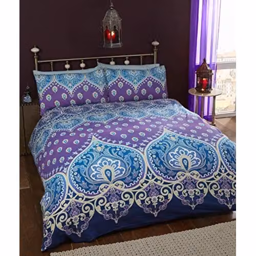 Rapport Home Asha Polycotton Duvet Cover and Pillowcase Set in Purple and Blue with Boho Graphic Design, W/D/H: 135 x 200 cm and 50 x 75 cm – 2