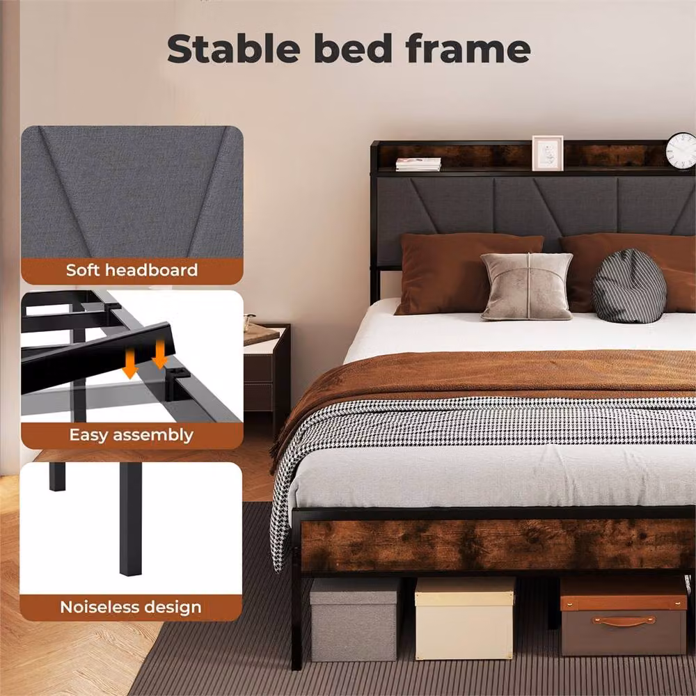 Nordara Heavy-Duty Metal Platform Bed Frame in Brown, Small Double, W/D/H: 120 x 200 cm – 4