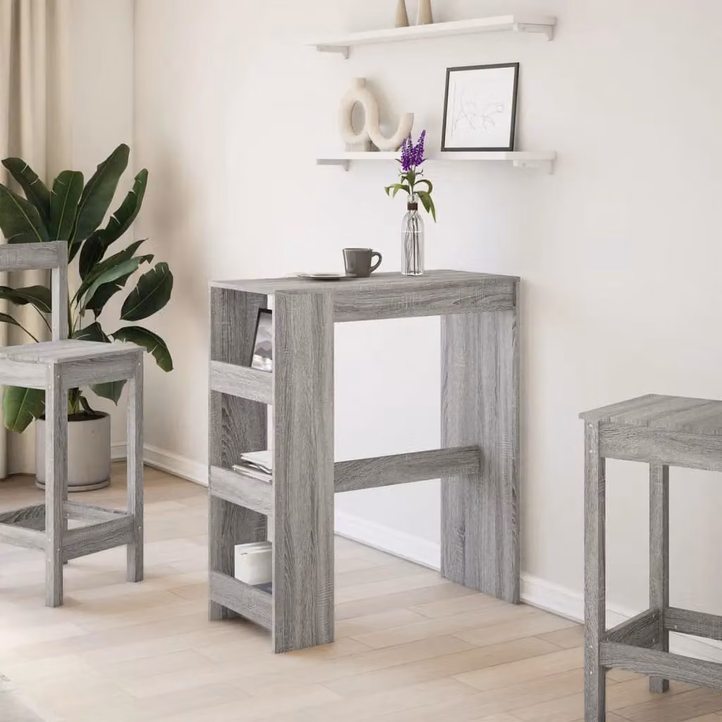 Berkfield Home Bar Table with Racks in Grey Sonoma, W/D/H: 90 x 40 x 103.5 cm – 2