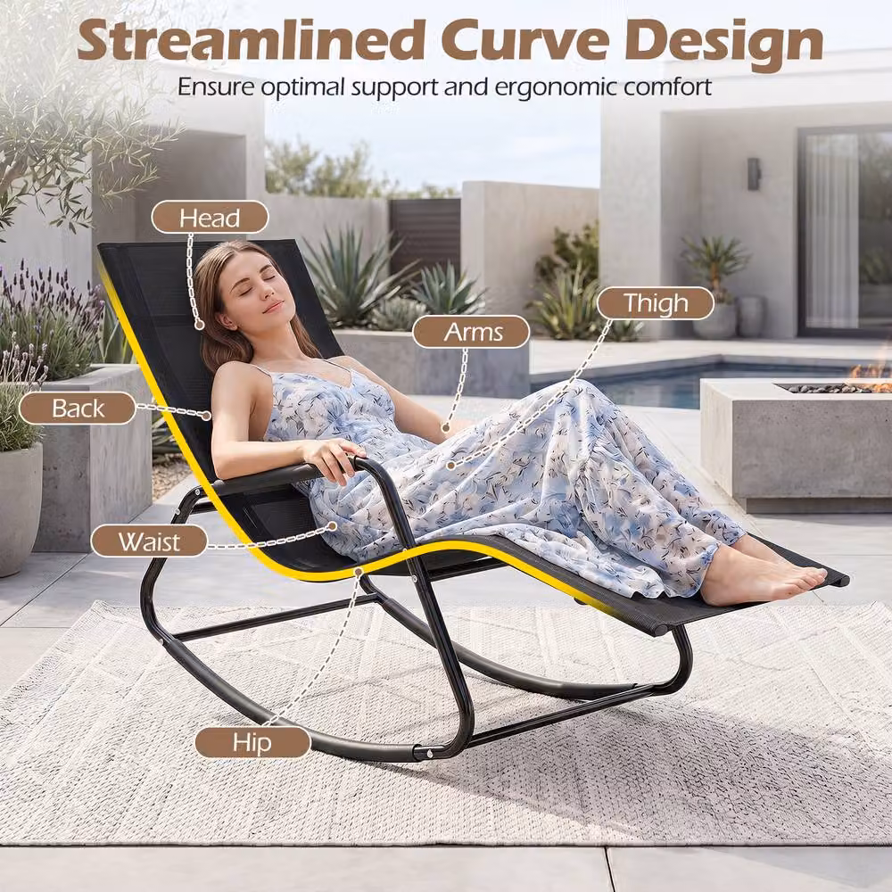 Costway Black Outdoor Rocking Chair with Armrests and Back Support Bar for Garden and Terrace – 7