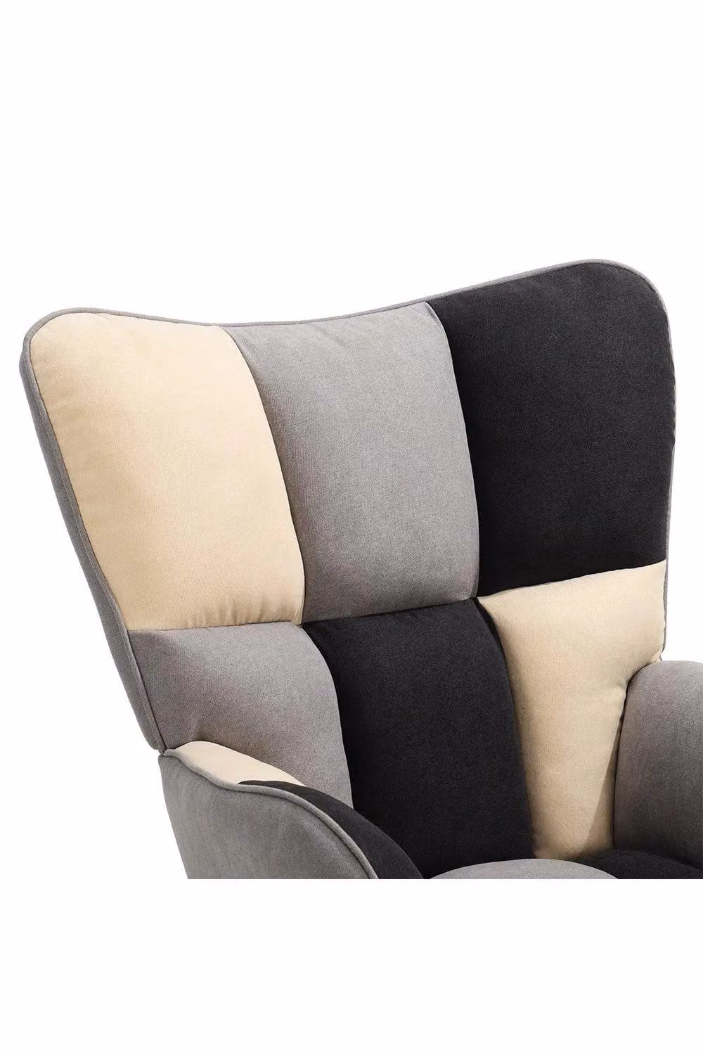 H&O Direct Patchwork Tufted Linen Upholstered Rocking Chair with Armrests in Multicolour – 3