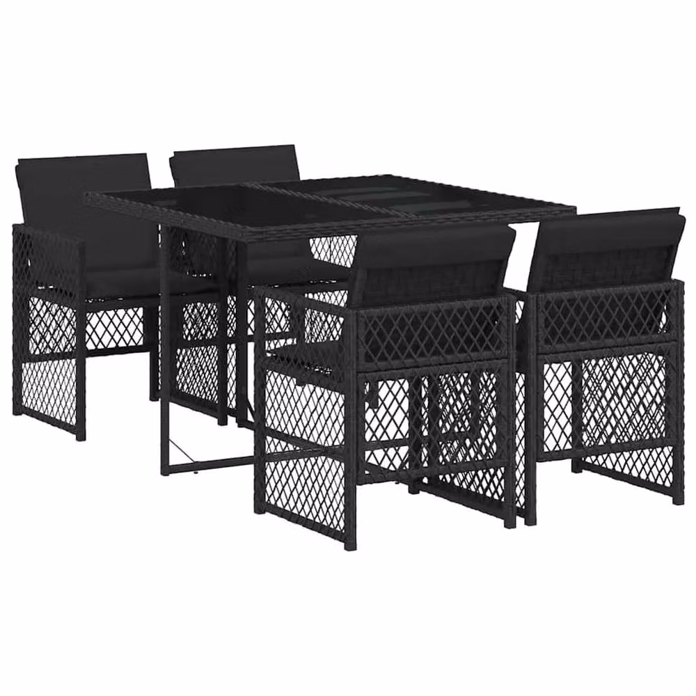 Berkfield Home 5 Piece Black Poly Rattan Garden Dining Set with Cushions – 2