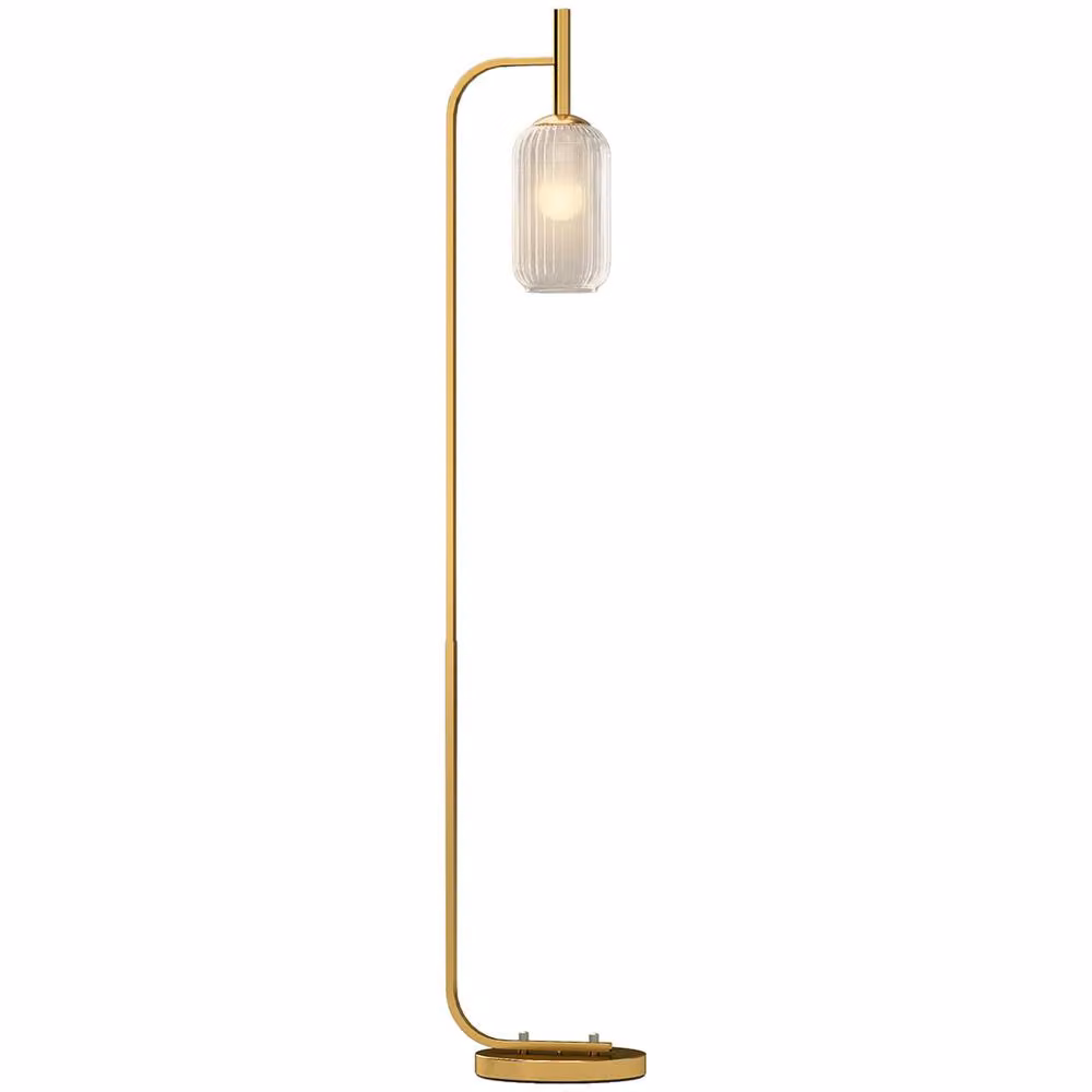 HOMCOM Modern Gold Floor Lamp with Glass Lampshade and Foot Switch – 2