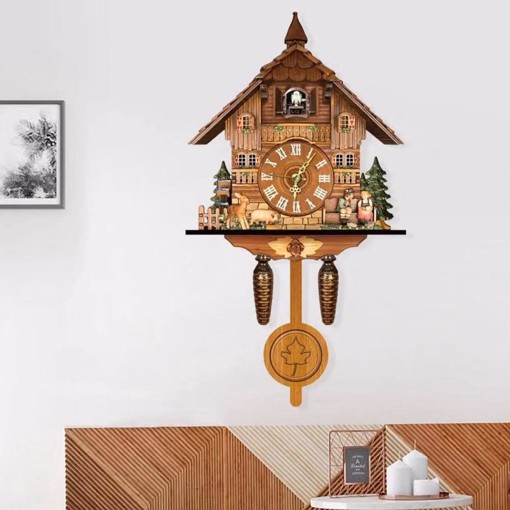 FORGEVIO Vintage Brown Wooden Cuckoo Clock with Pendulum and Music Box – 3