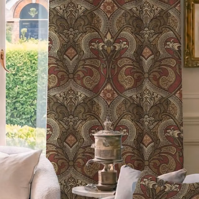 HOUSE Llewelyn-Bowen Gwendoline Printed Damask Made To Measure Blackout Curtains in Oxblush