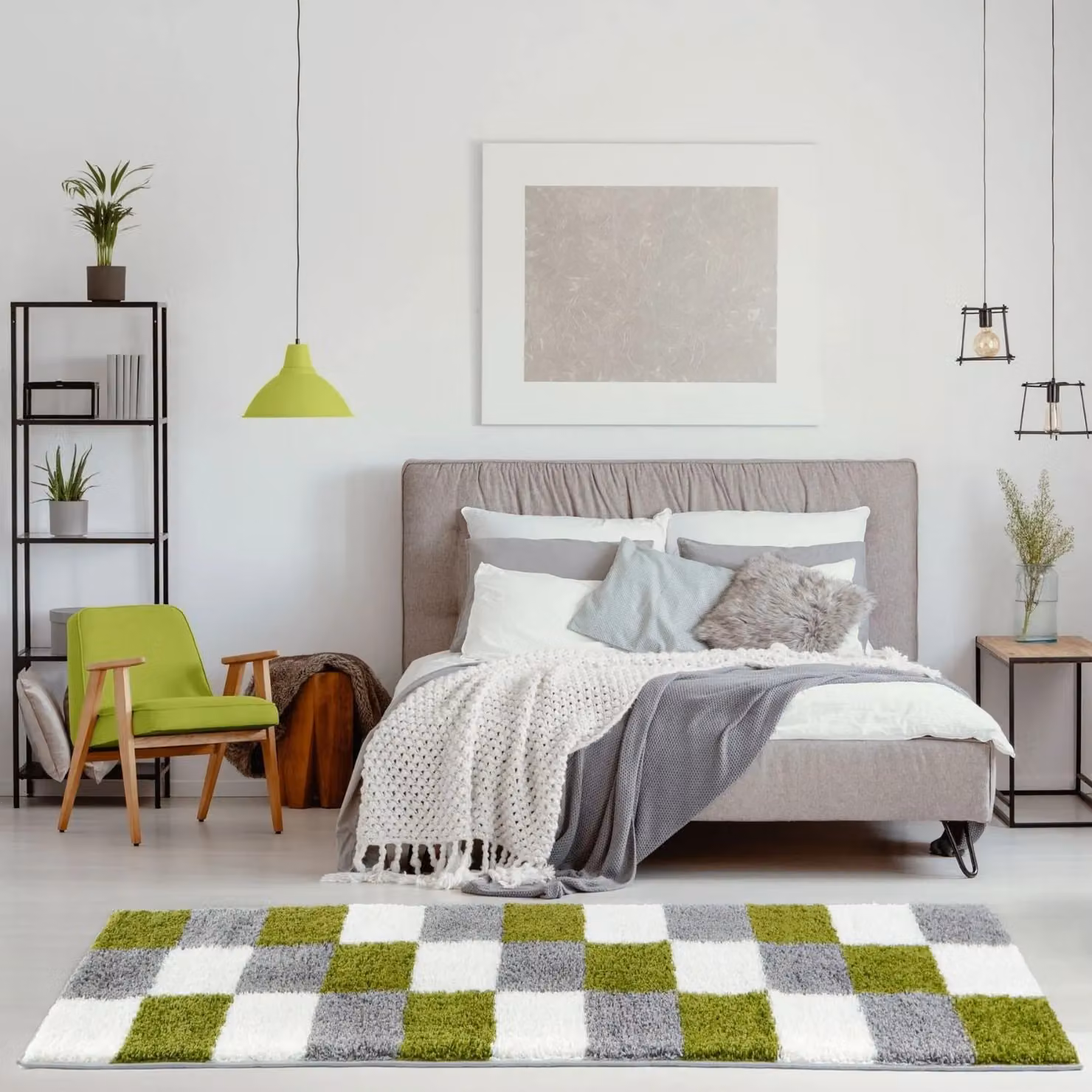 THE RUGS Soft Check High Pile Shaggy Rug, Green, W: 80 cm, L: 150 cm – 6
